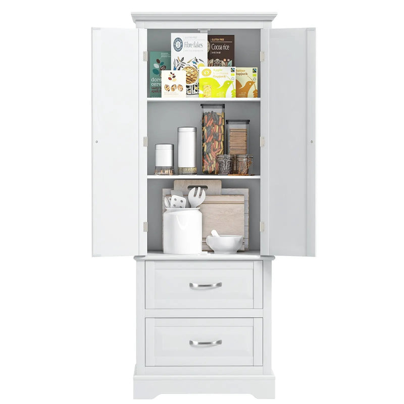 62 Inch Freestanding Bathroom Cabinet with Adjustable Shelves and 2 Drawers-White by DirectDeals
