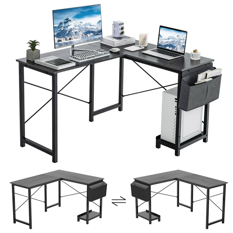 Modern Reversible Computer Desk with Storage Pocket and CPU Stand for Working Writing Gaming-Dark Gray by DirectDeals