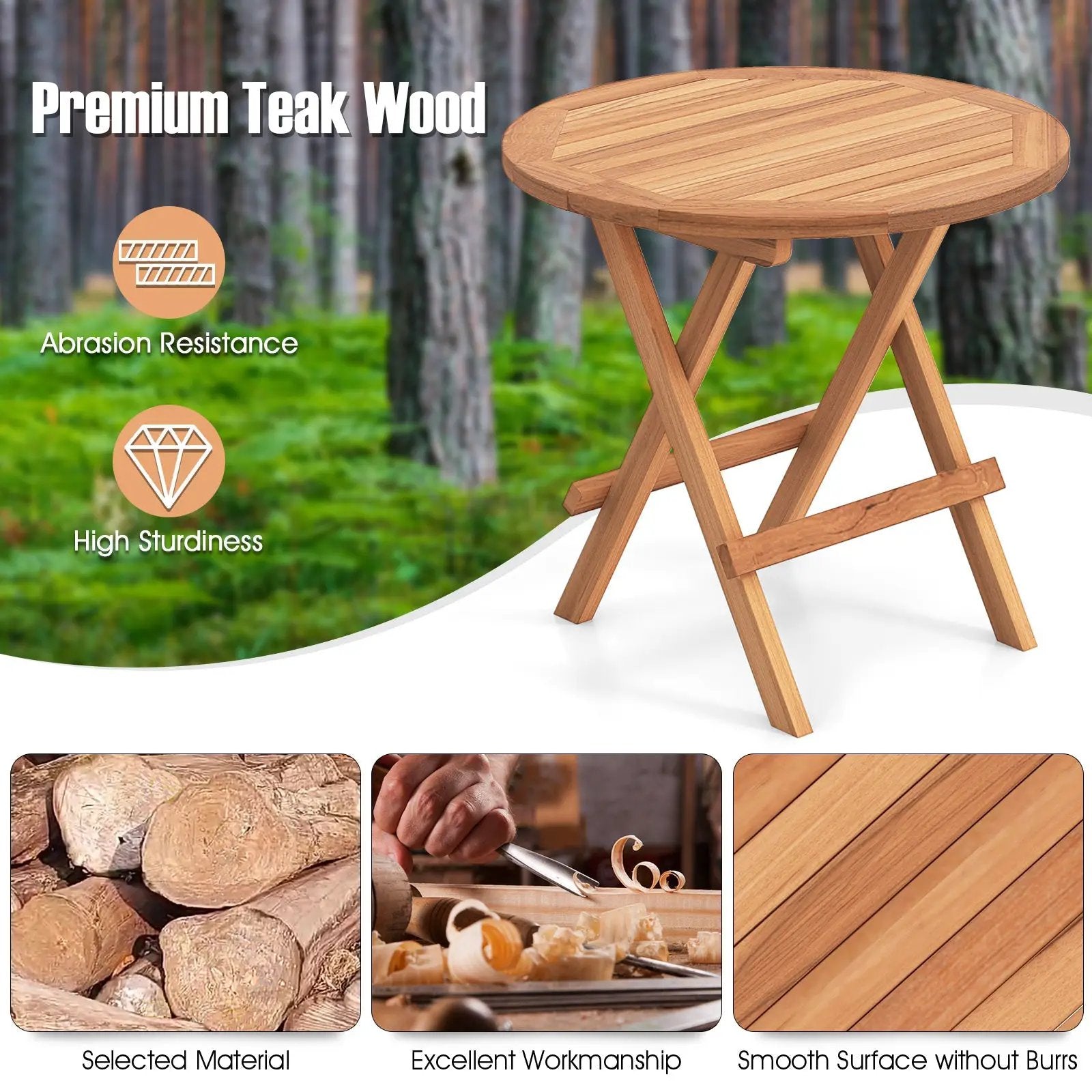 Round Patio Folding Coffee Table Indonesia Teak Wood with Slatted Tabletop by DirectDeals