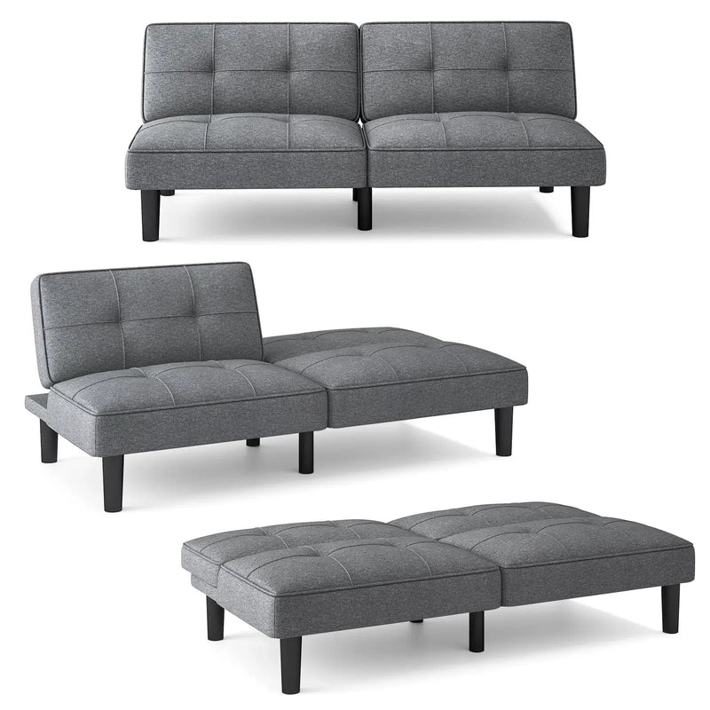 Convertible Folding Futon Sofa Bed with 6-Position Adjustable Backrest-Gray by DirectDeals