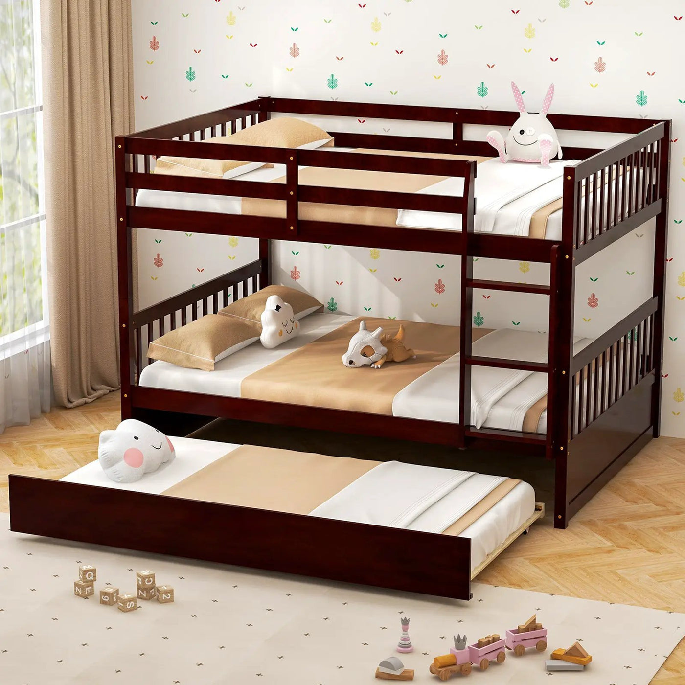 Full over Full Bunk Bed Platform Wood Bed with Ladder by DirectDeals
