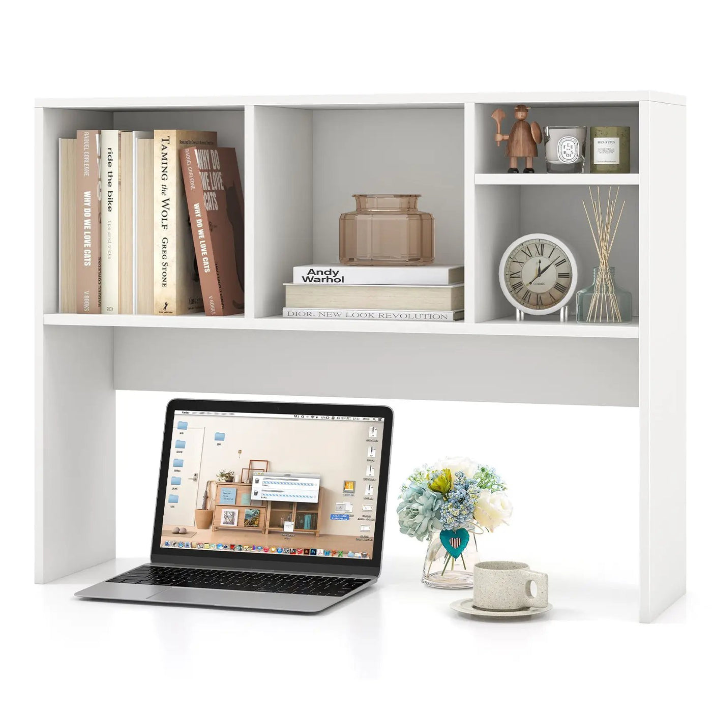Computer Desktop Bookcase with 4 Cubbies and Open Back Compartment by DirectDeals