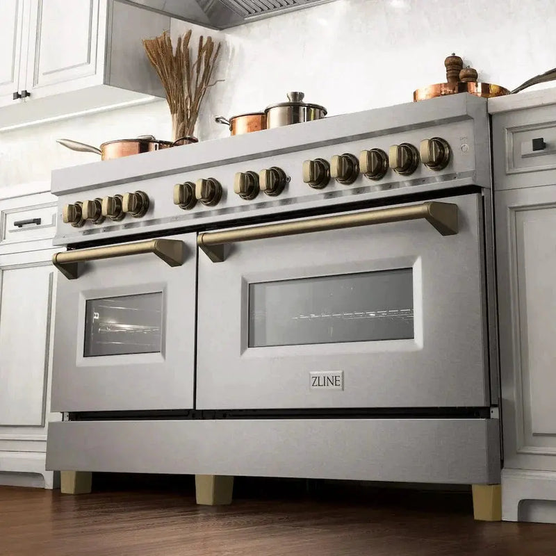 ZLINE 60" Autograph Edition Dual Fuel Range, DuraSnow, RASZ-SN-60-CB by Farmhouse Kitchen and Bath