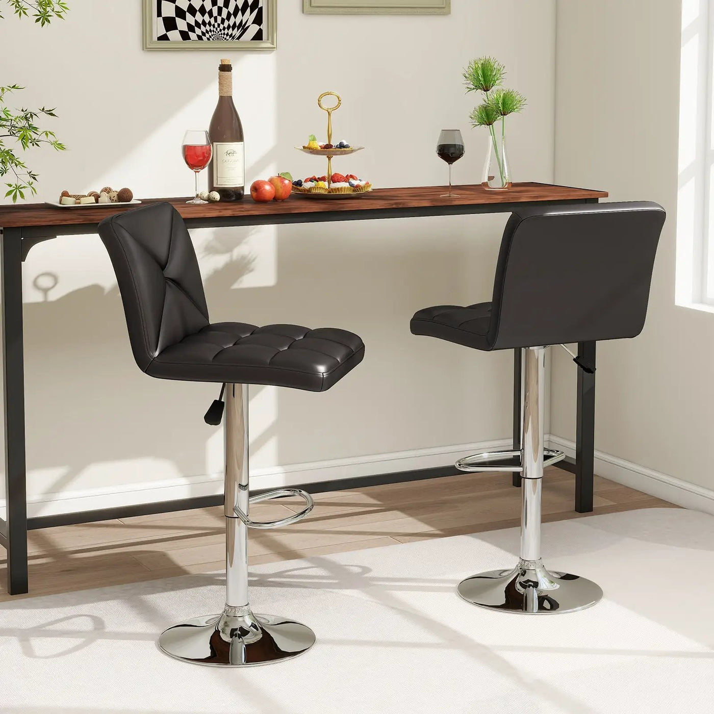 PU Leather Upholstered Bar Stools Set of 2 with Back and Adjustable Height by DirectDeals