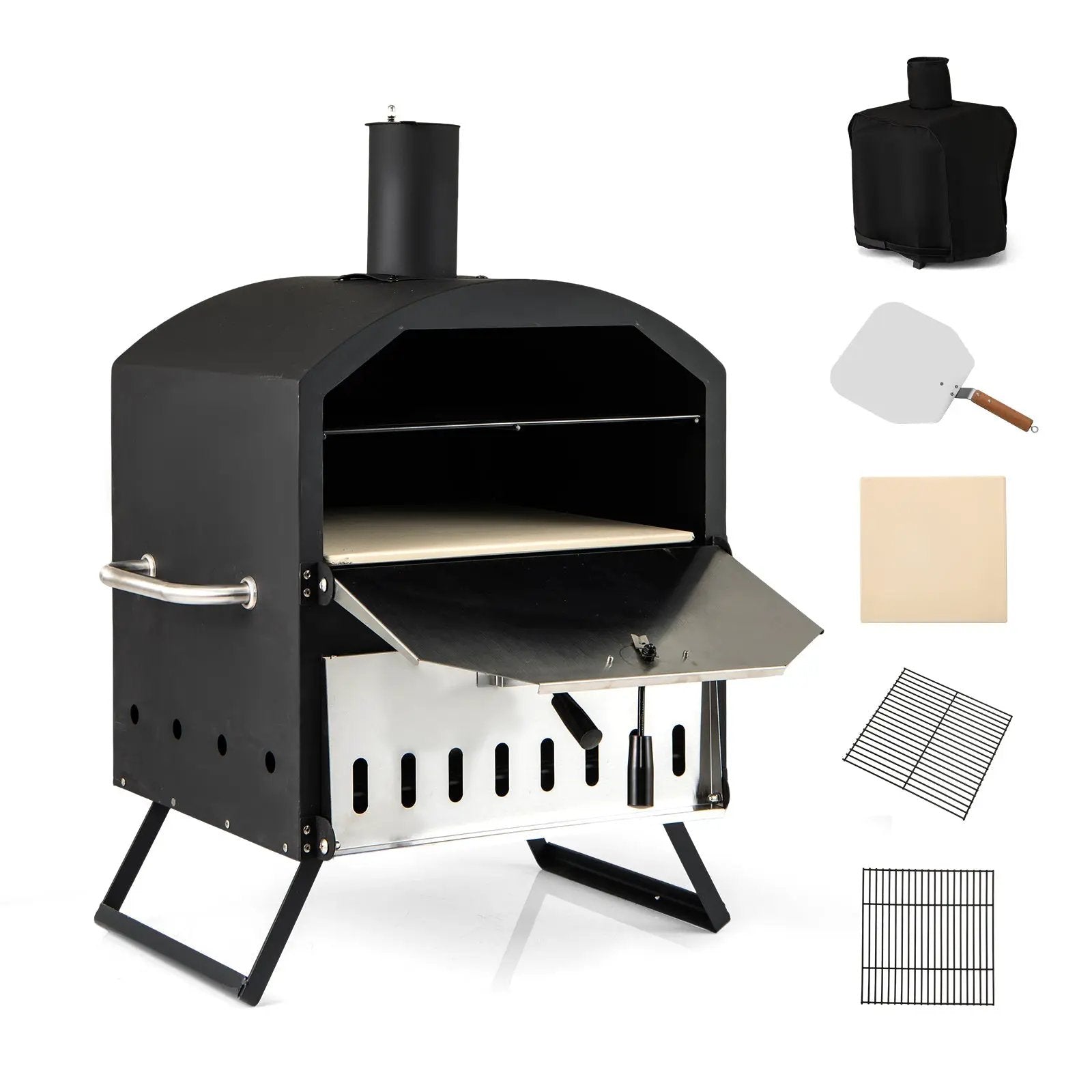 12 Inch Outdoor Pizza Oven with Pizza Stone for Patio Backyard Camping BBQ-Black by DirectDeals