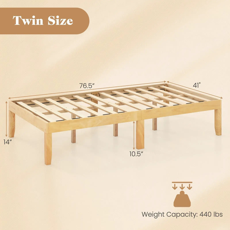 14 Inch Twin Wood Platform Bed Frame with Wooden Slats Support by DirectDeals