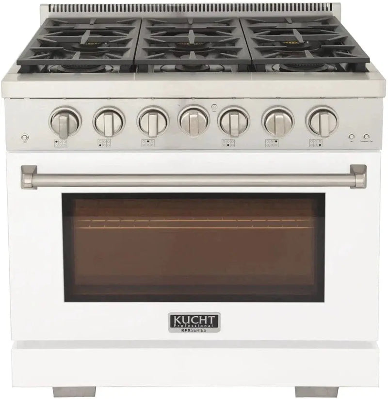 Kucht 36" Freestanding Professional Gas Range Liquid Propane KFX3600X/LP-W by Farmhouse Kitchen and Bath