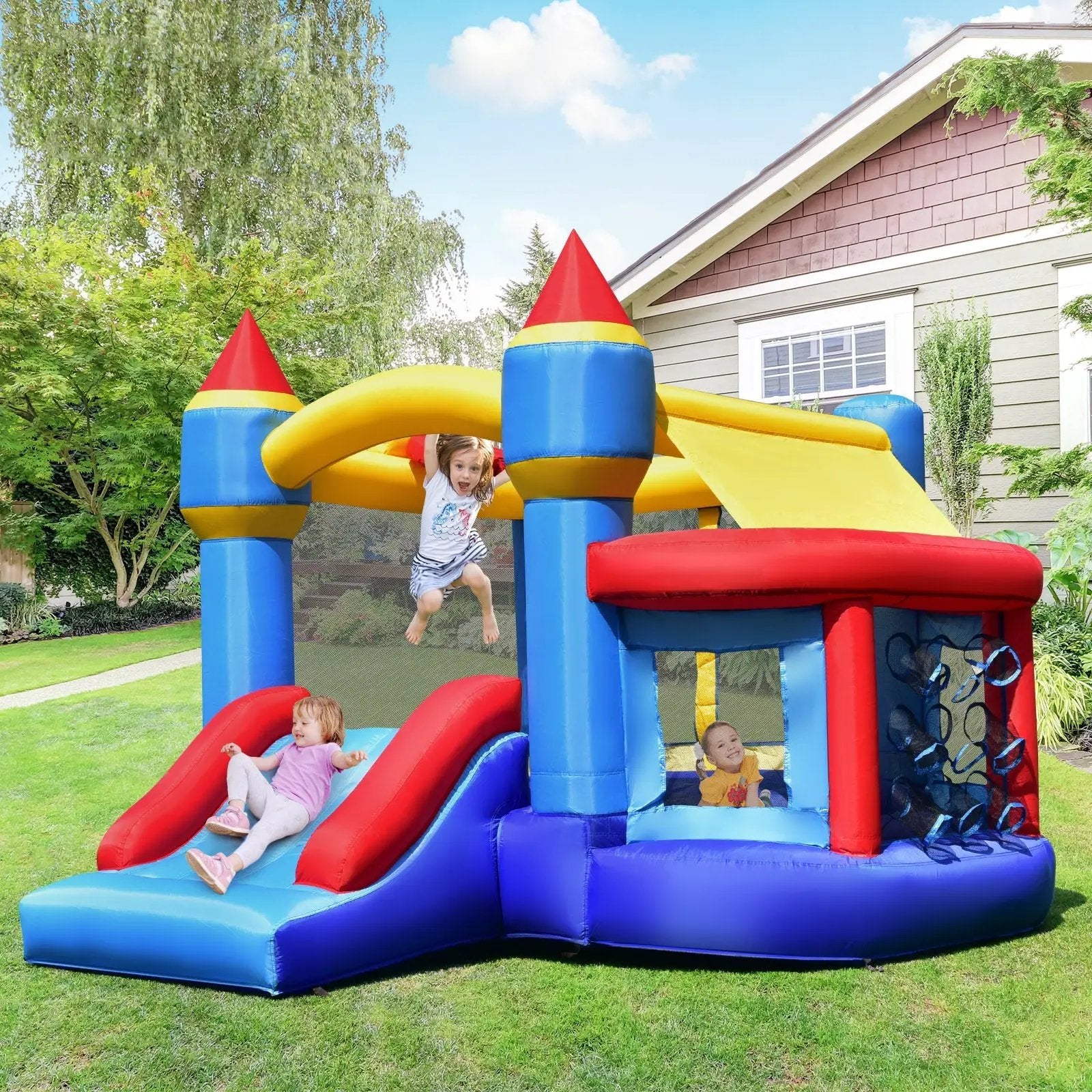 Castle Slide Inflatable Bounce House with Ball Pit and Basketball Hoop by DirectDeals