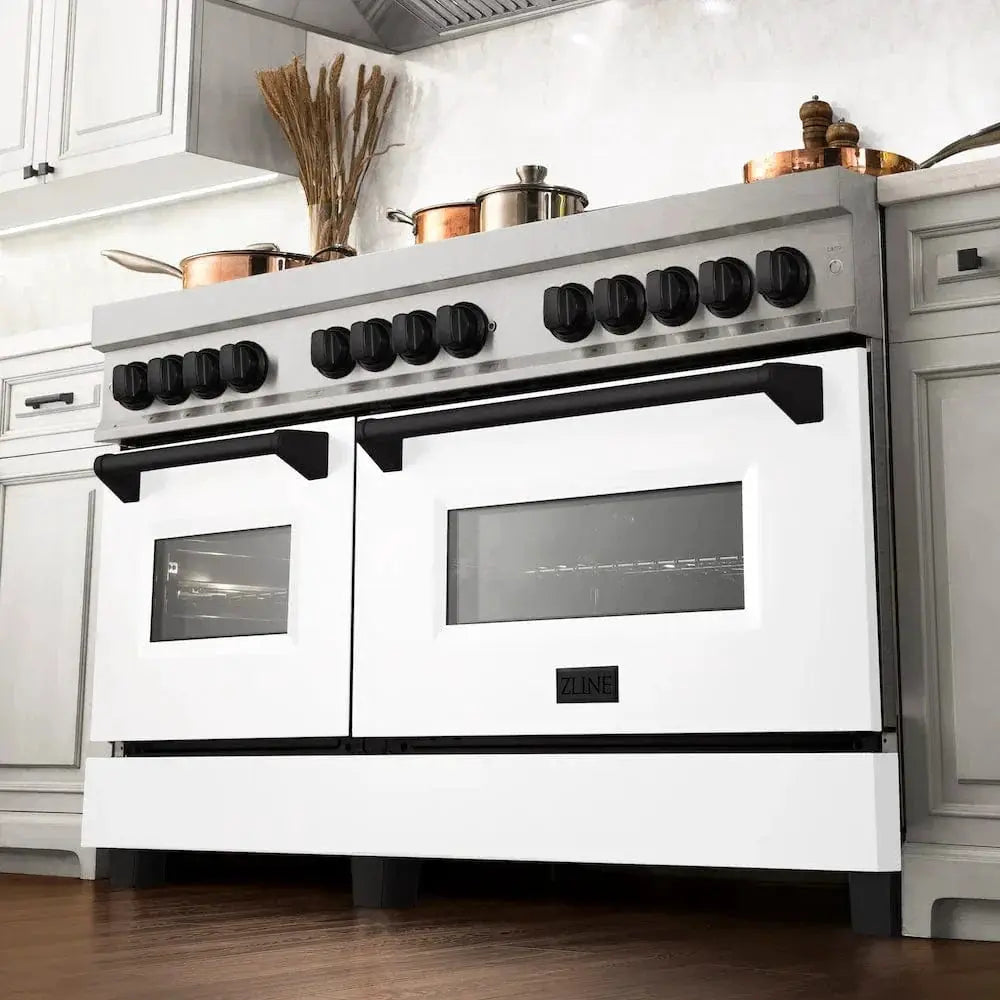 ZLINE 60"Autograph Range Dual Fuel, DuraSnow, White Door,RASZ-WM-60-MB by Farmhouse Kitchen and Bath