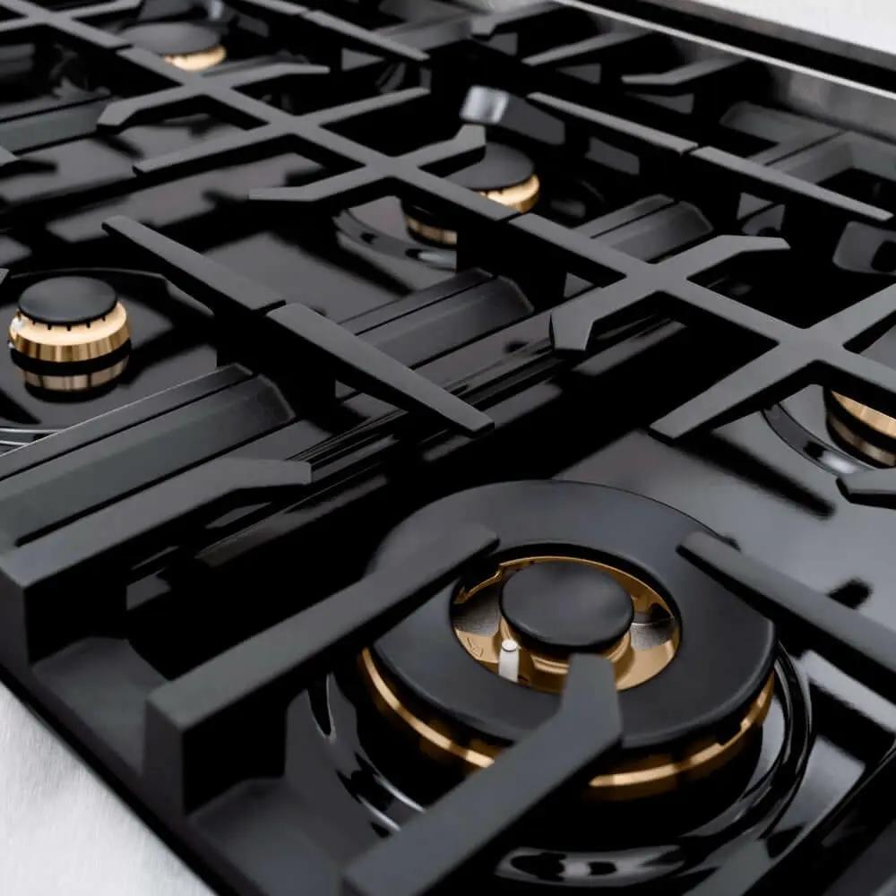 ZLINE 48" Select Gas Range Convection Gas Oven DuraSnow® Stainless Steel Black Matte Door Champagne Bronze HGRSZ-BLM-48-CB by Farmhouse Kitchen and Bath