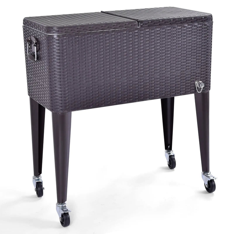 80QT Outdoor Party Portable Rattan Rolling Cooler Cart by DirectDeals