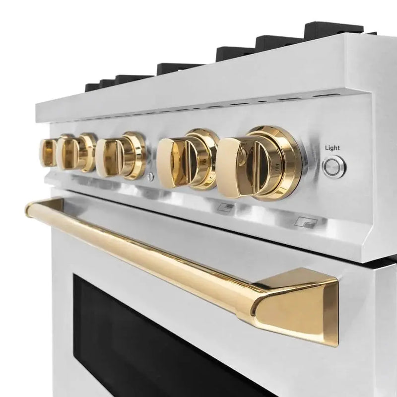 ZLINE 30" Classic Gas Range, Convection Gas Oven DuraSnow® Stainless Steel, Gold CGRSZ-30-G by Farmhouse Kitchen and Bath