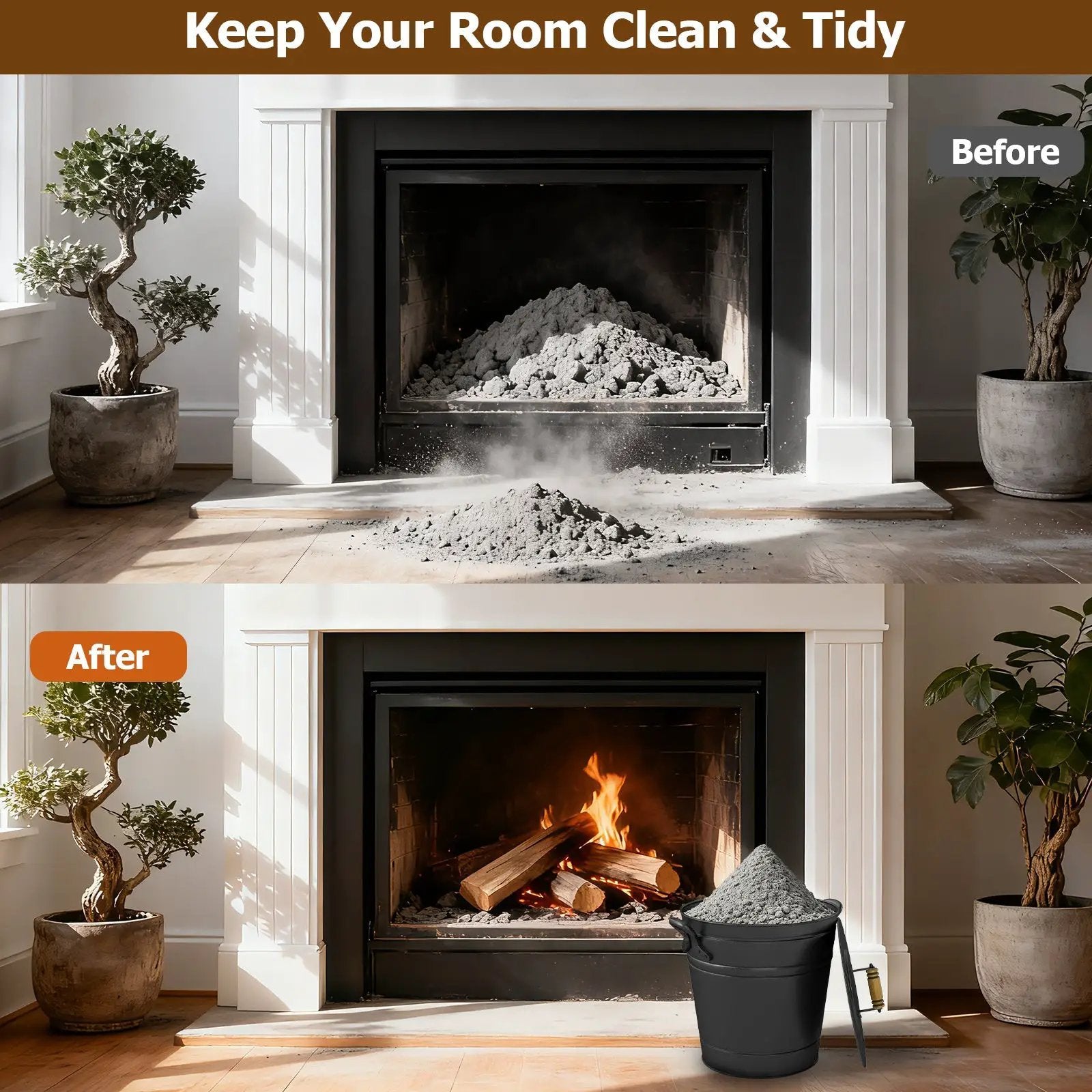 2.9 Gallon Metal Coal Ash Can with Wooden Lid and Side Grips for Fireplace Fire Pits by DirectDeals