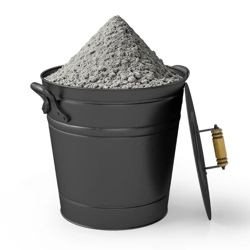 2.9 Gallon Metal Coal Ash Can with Wooden Lid and Side Grips for Fireplace Fire Pits by DirectDeals
