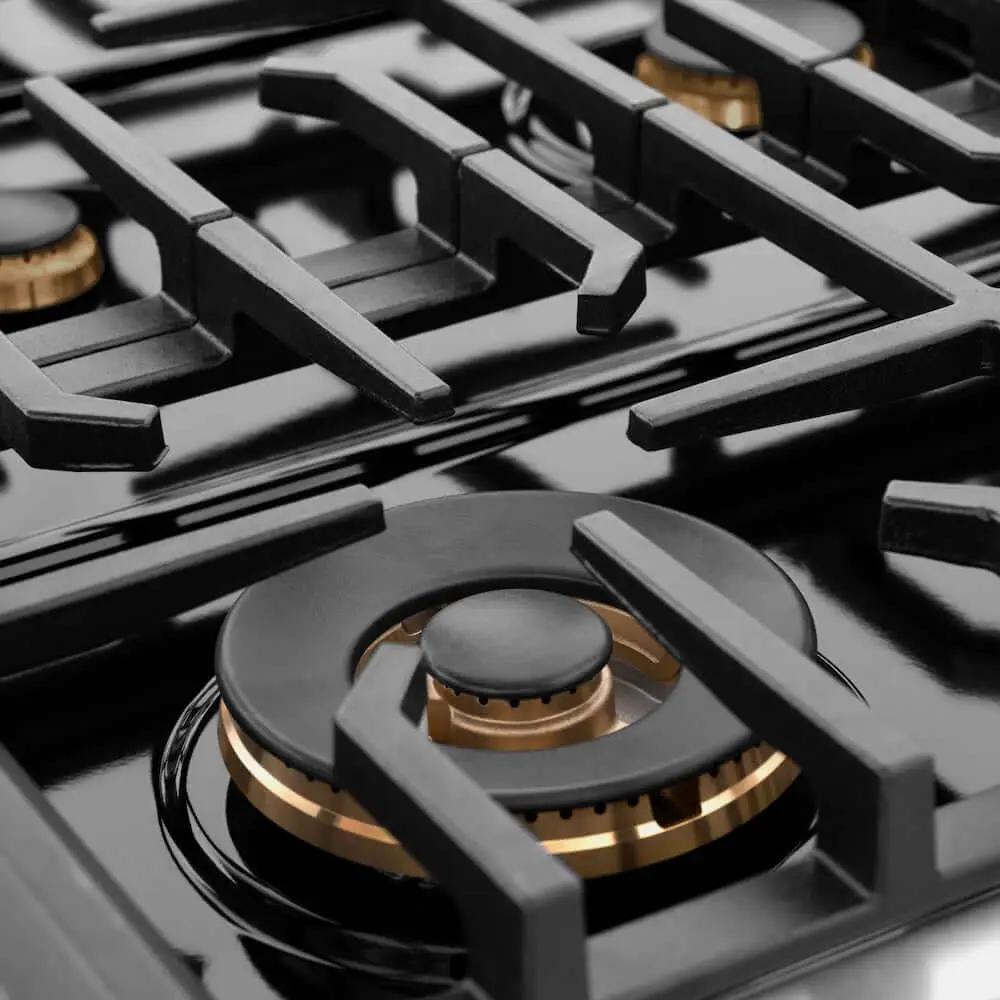 ZLINE 48"Gas Range, Convection Gas Oven, DuraSnow® Black Matte, Gold SGRSZ-BLM-48-G by Farmhouse Kitchen and Bath