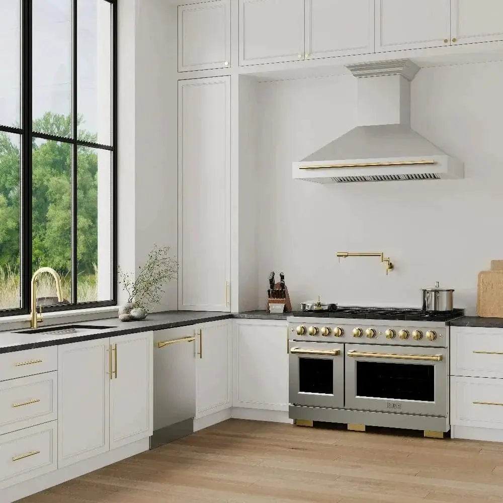 ZLINE 48"Paramount Dual Fuel Range Stainless Steel Gold SDRZ-48-G by Farmhouse Kitchen and Bath