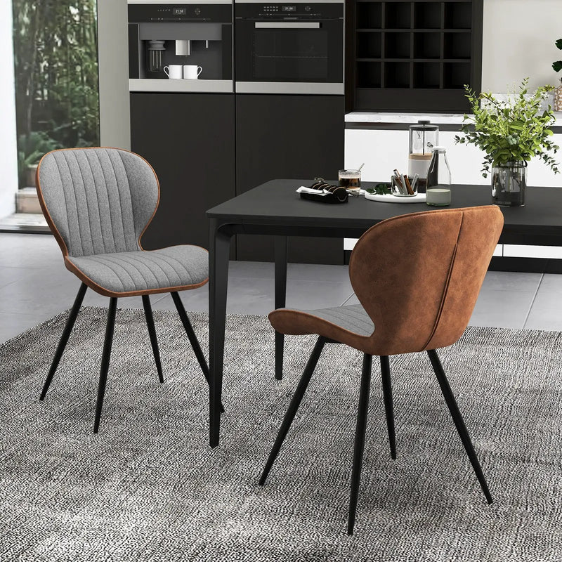 Set of 2 Armless Dining Chair Modern Accent Chairs with Curved Backrest-Gray by DirectDeals