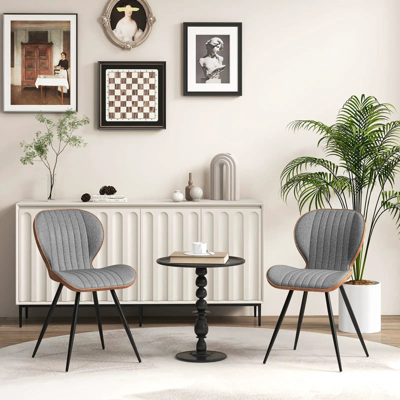 Set of 2 Armless Dining Chair Modern Accent Chairs with Curved Backrest-Gray by DirectDeals