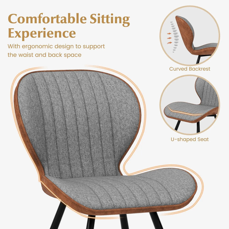Set of 2 Armless Dining Chair Modern Accent Chairs with Curved Backrest-Gray by DirectDeals