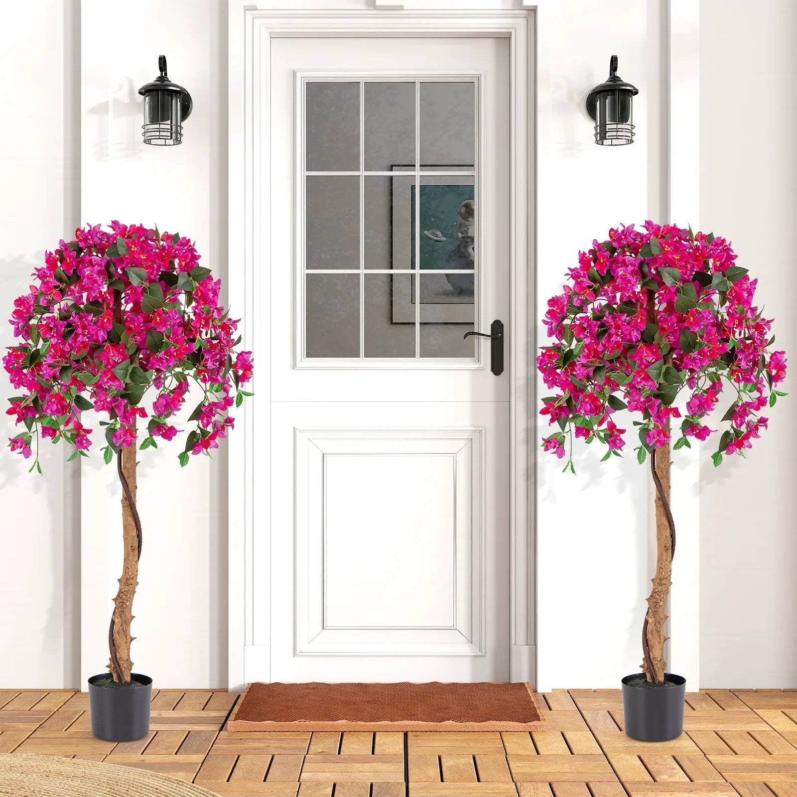 Set of 2 4.5 Feet Artificial Azalea Tree with Cement Pot-Red by DirectDeals