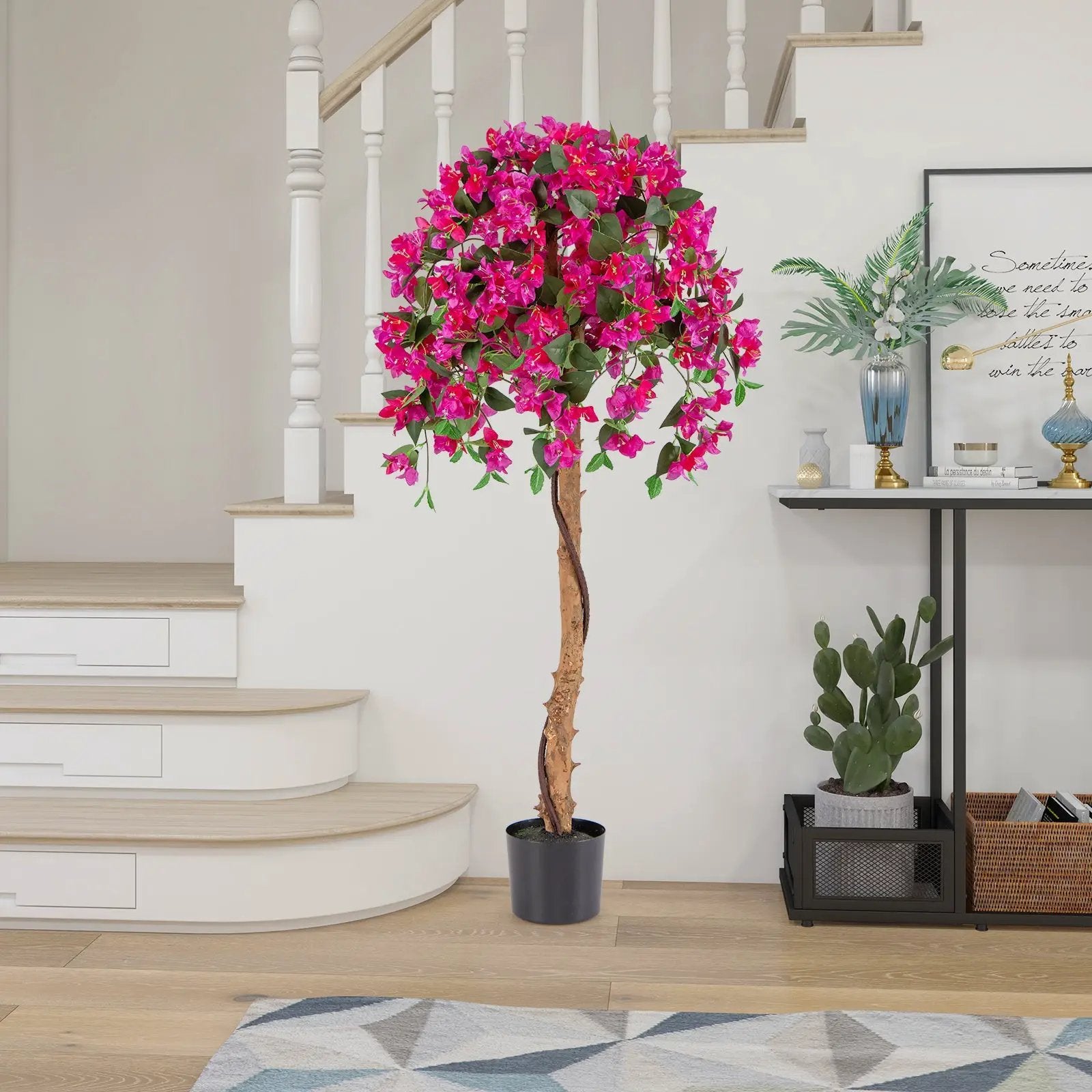 Set of 2 4.5 Feet Artificial Azalea Tree with Cement Pot-Red by DirectDeals