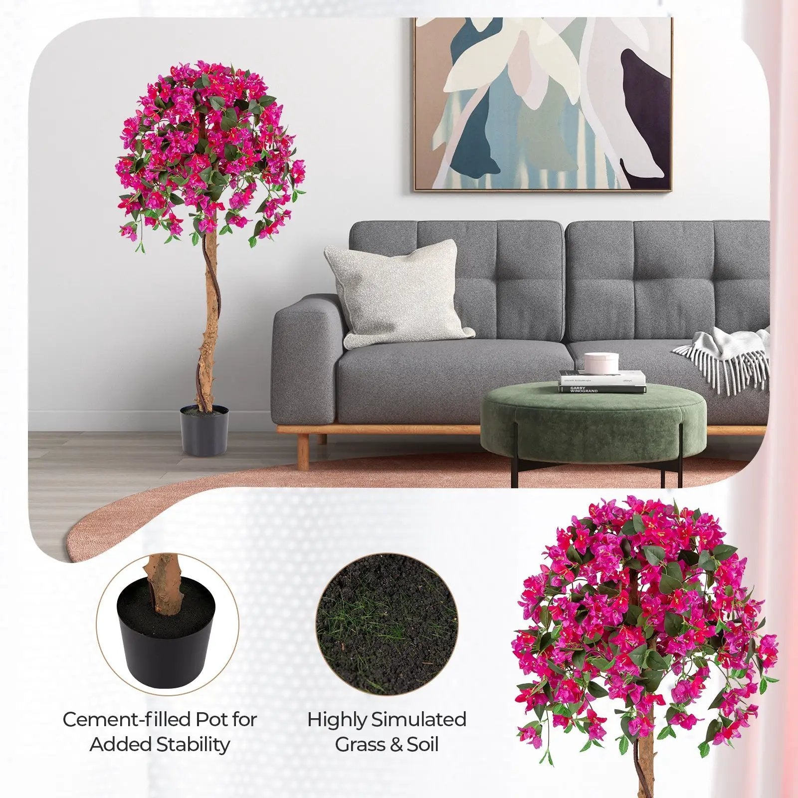 Set of 2 4.5 Feet Artificial Azalea Tree with Cement Pot-Red by DirectDeals