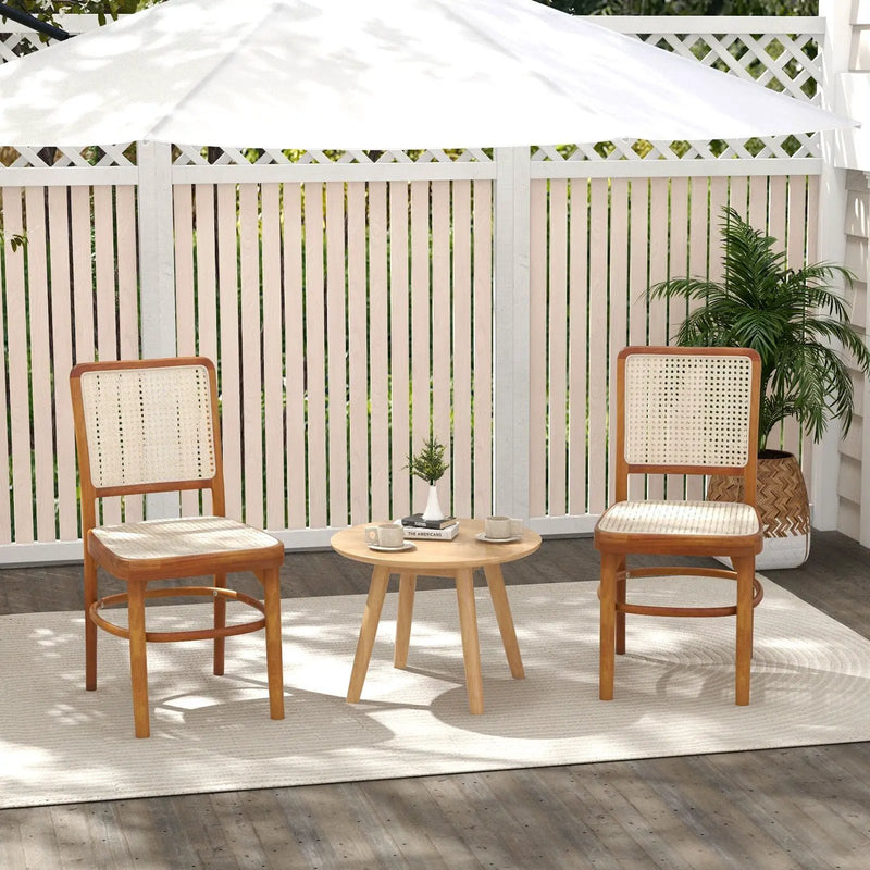 Set of 2 Boho Dining Chairs Rattan with Teak Wood Structure and Footrests by DirectDeals