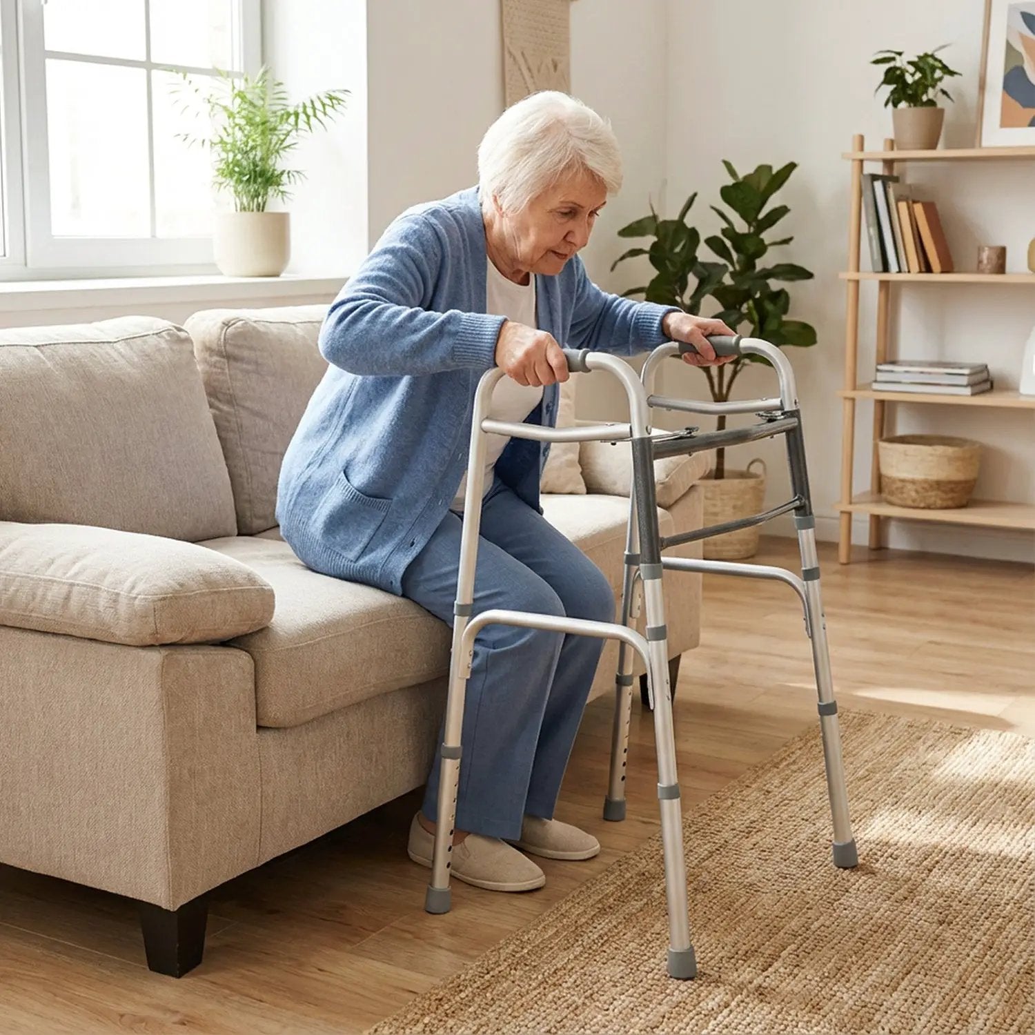 2-Button Folding Walker Lightweight with 7-Level Adjustable Height by DirectDeals