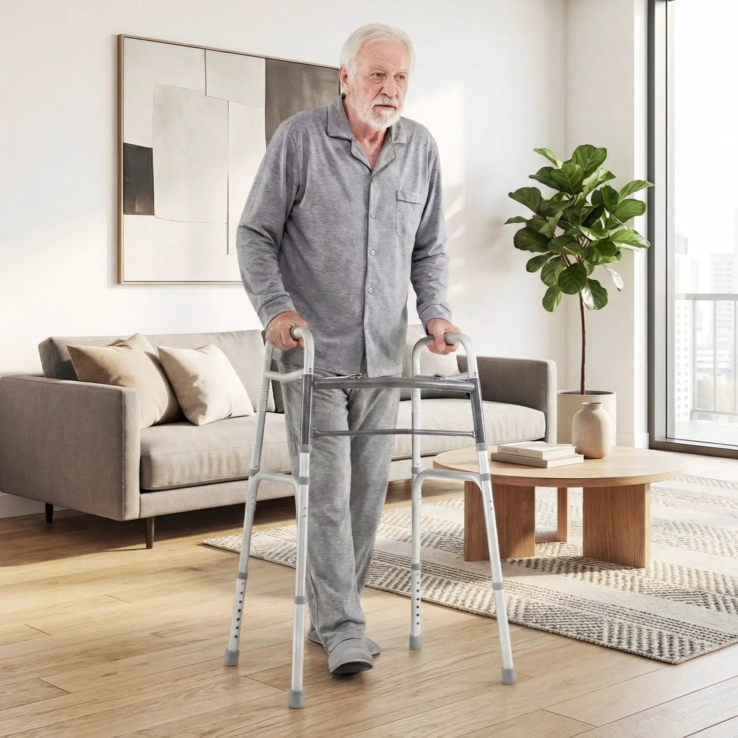 2-Button Folding Walker Lightweight with 7-Level Adjustable Height by DirectDeals
