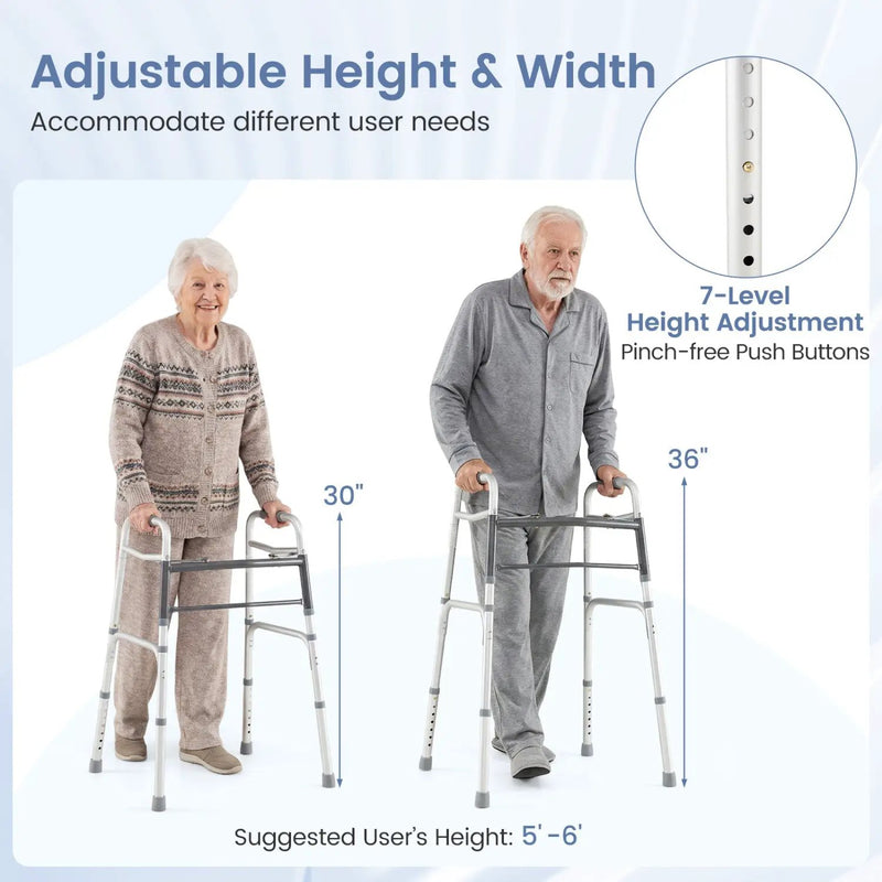 2-Button Folding Walker Lightweight with 7-Level Adjustable Height by DirectDeals