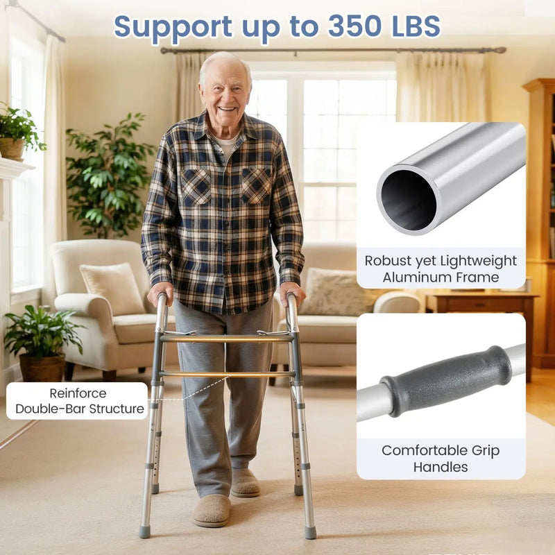 2-Button Folding Walker Lightweight with 7-Level Adjustable Height by DirectDeals