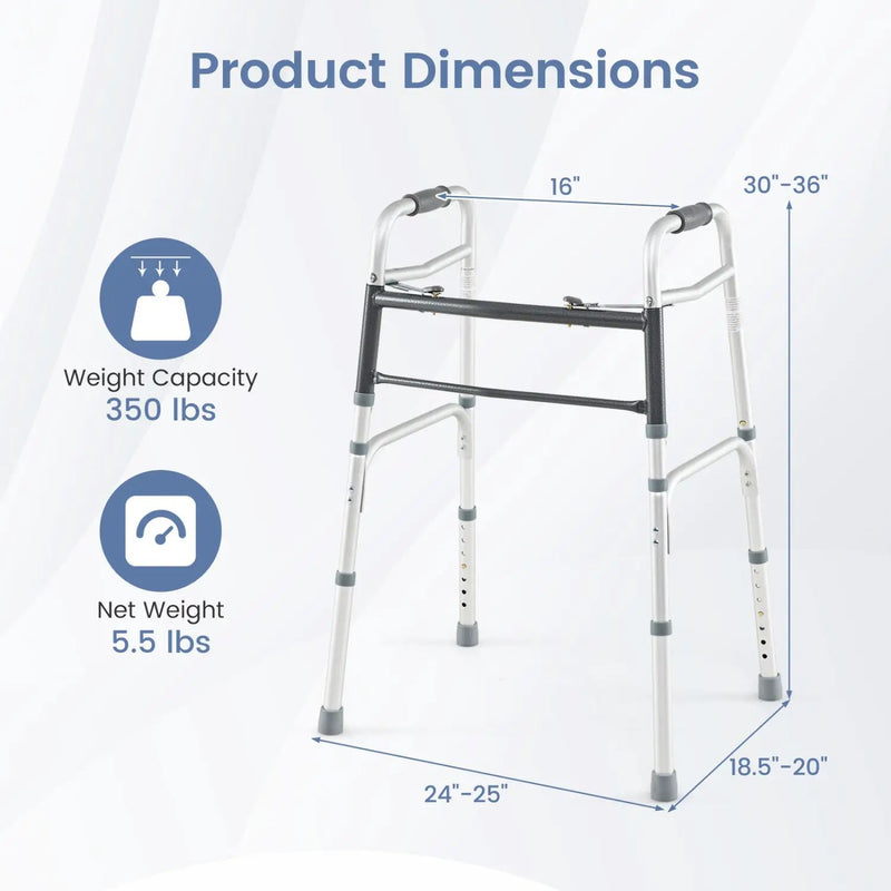 2-Button Folding Walker Lightweight with 7-Level Adjustable Height by DirectDeals