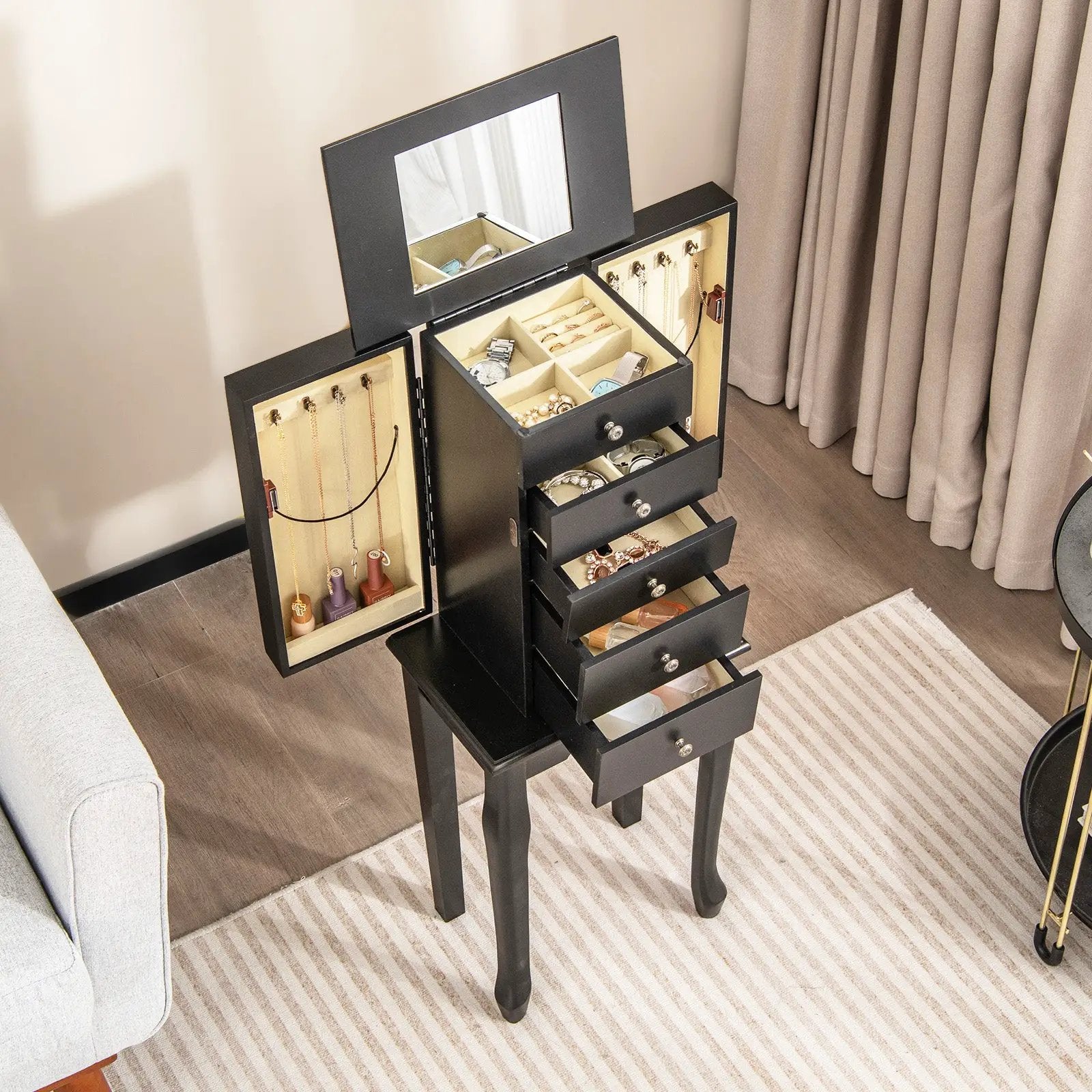 2 Colors Armoire Storage Standing Jewelry Cabinet with Mirror by DirectDeals