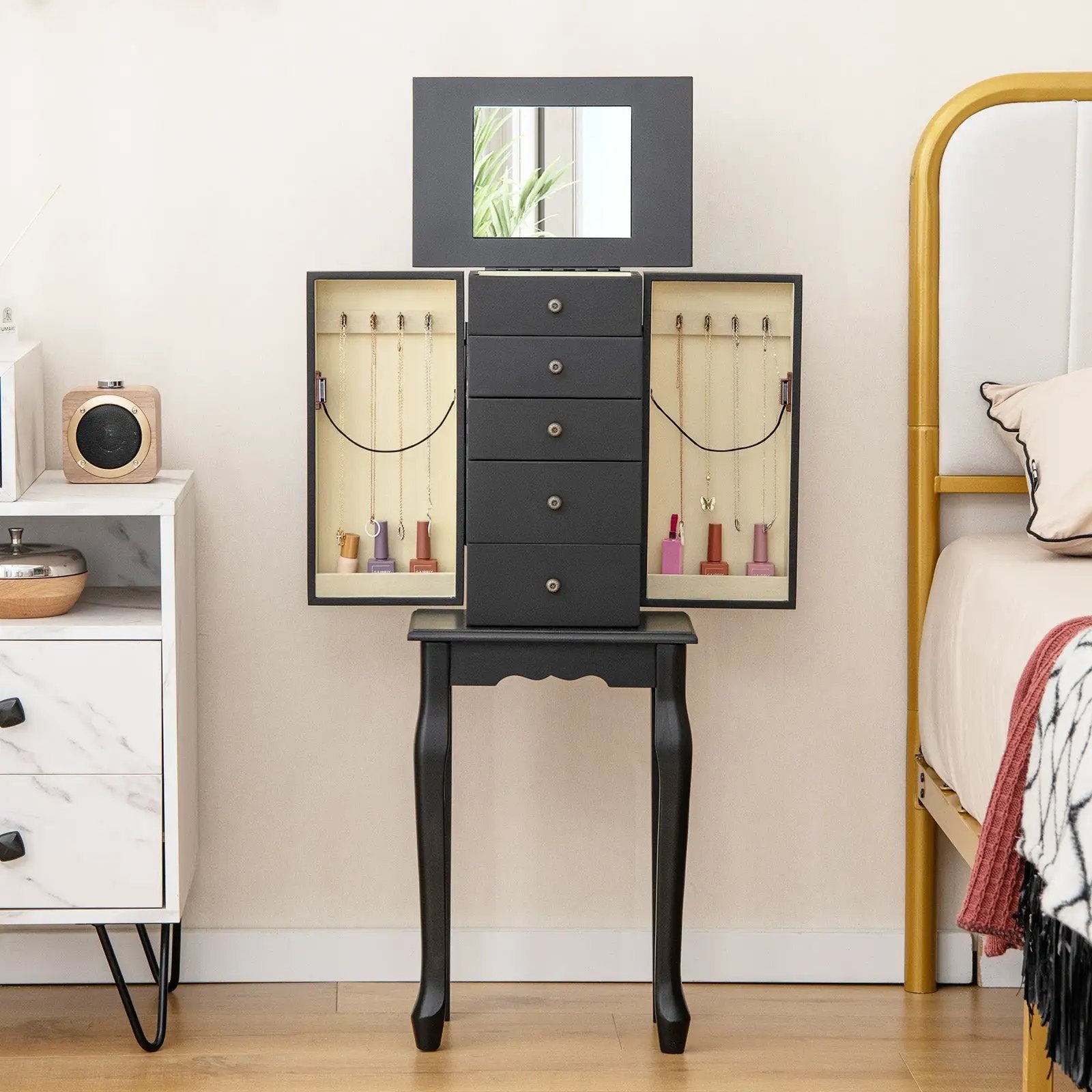 2 Colors Armoire Storage Standing Jewelry Cabinet with Mirror by DirectDeals
