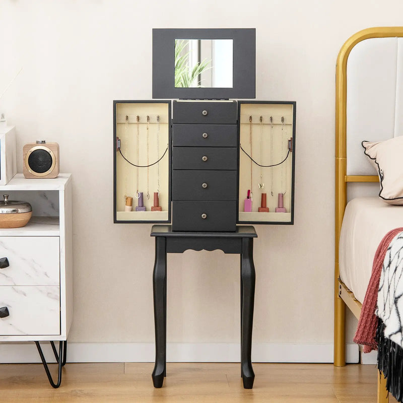 2 Colors Armoire Storage Standing Jewelry Cabinet with Mirror by DirectDeals