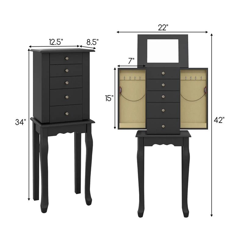 2 Colors Armoire Storage Standing Jewelry Cabinet with Mirror by DirectDeals