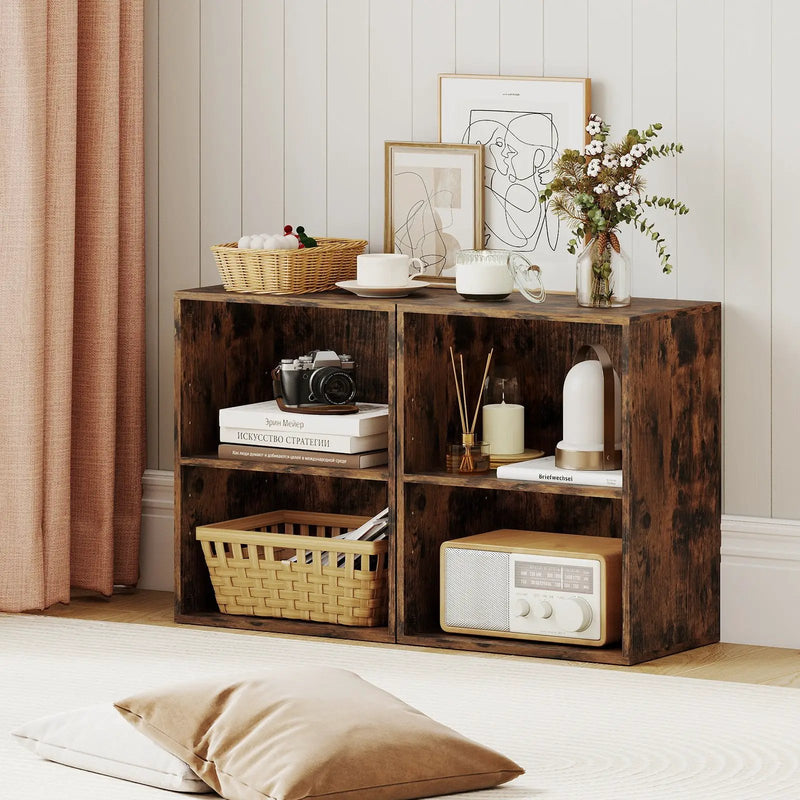 2-Cube Bookcase Floor Standing Open Bookshelf with 5-Position Adjustable Shelf by DirectDeals