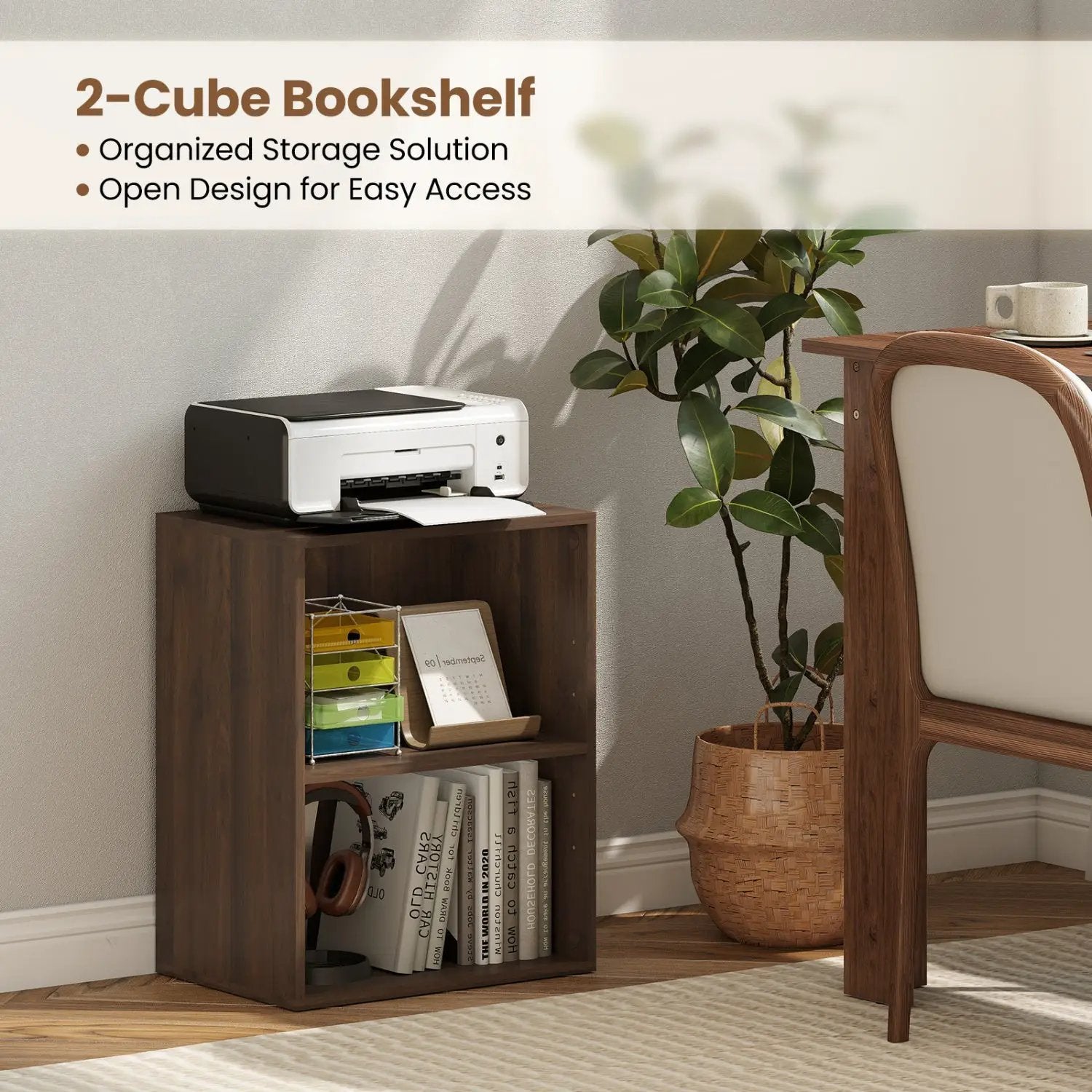 2-Cube Bookshelf with Adjustable Shelf - Dark Walnut by DirectDeals