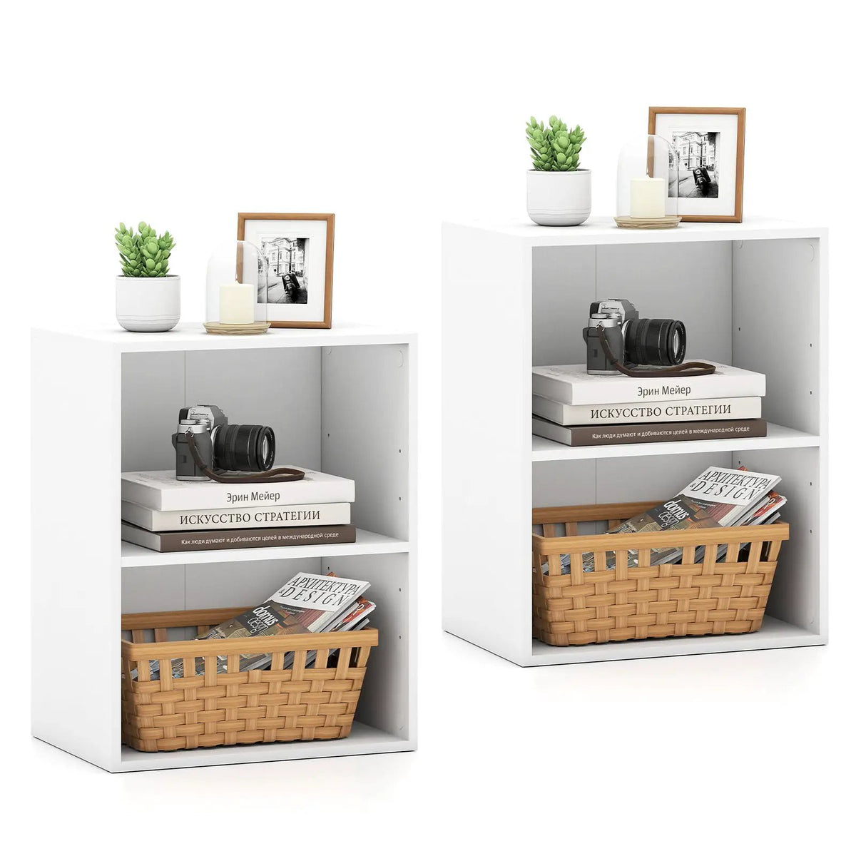 2-Cube Bookcase Set of 2 Floor Standing Open Bookshelf w/ 5-Position Adjustable Shelf by DirectDeals