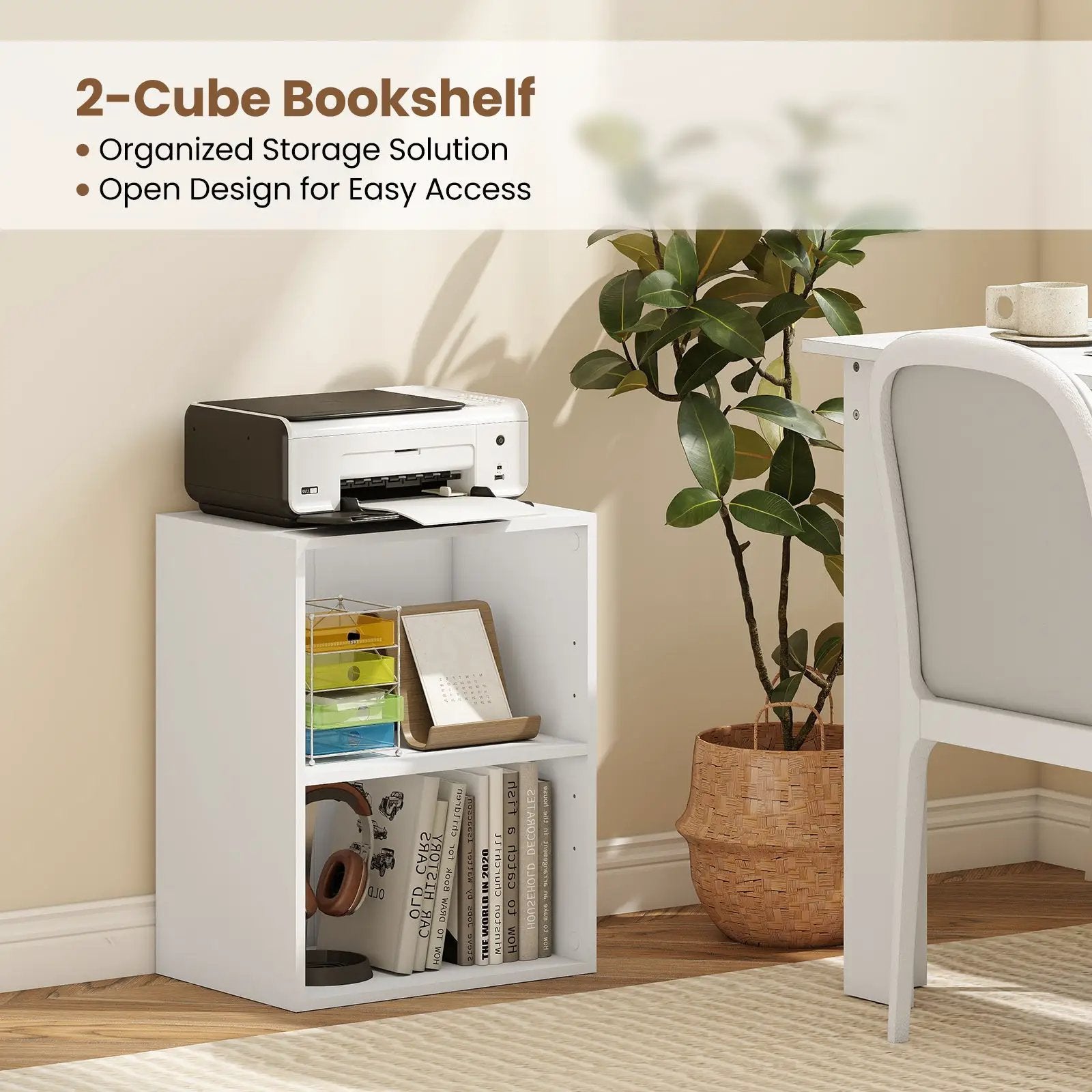 2-Cube Bookcase Set of 2 Floor Standing Open Bookshelf w/ 5-Position Adjustable Shelf by DirectDeals