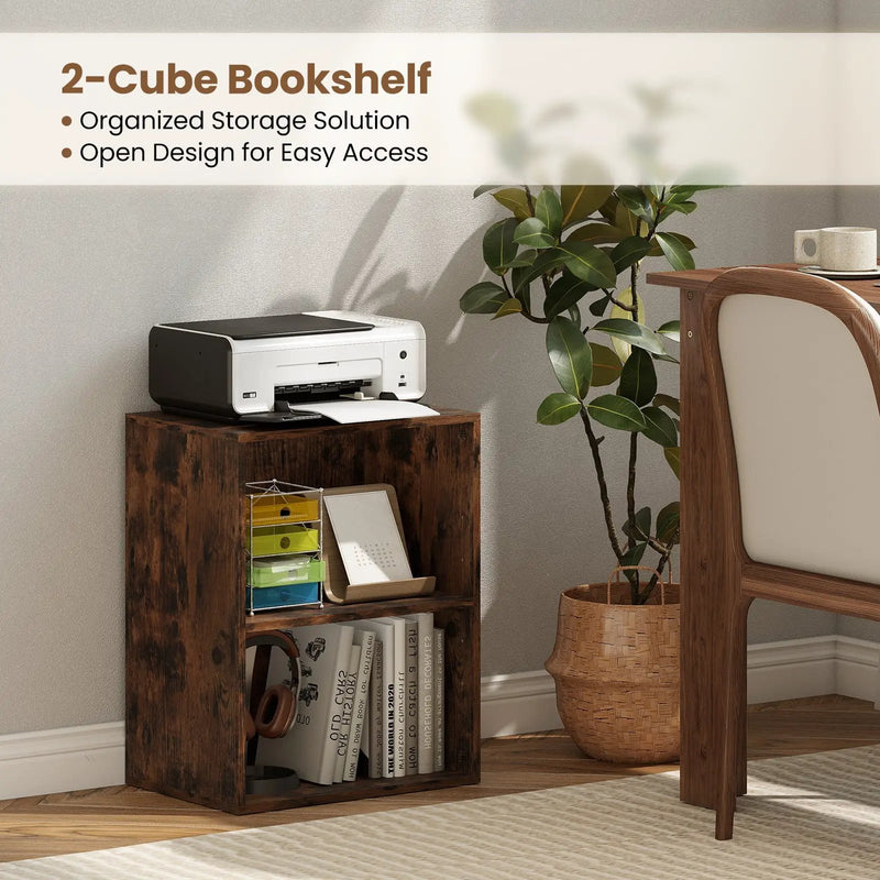 2-Cube Bookcase Set of 2 Floor Standing Open Bookshelf w/ 5-Position Adjustable Shelf by DirectDeals
