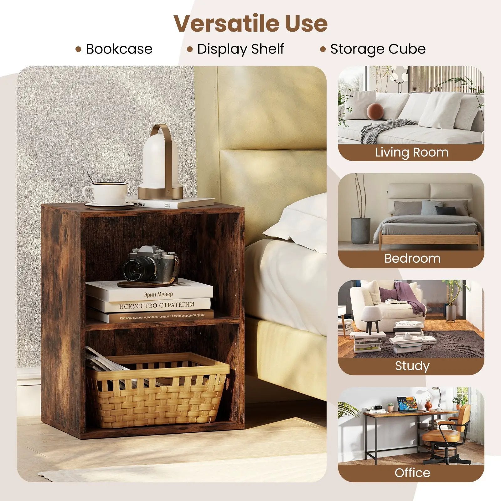 2-Cube Bookcase Set of 2 Floor Standing Open Bookshelf w/ 5-Position Adjustable Shelf by DirectDeals