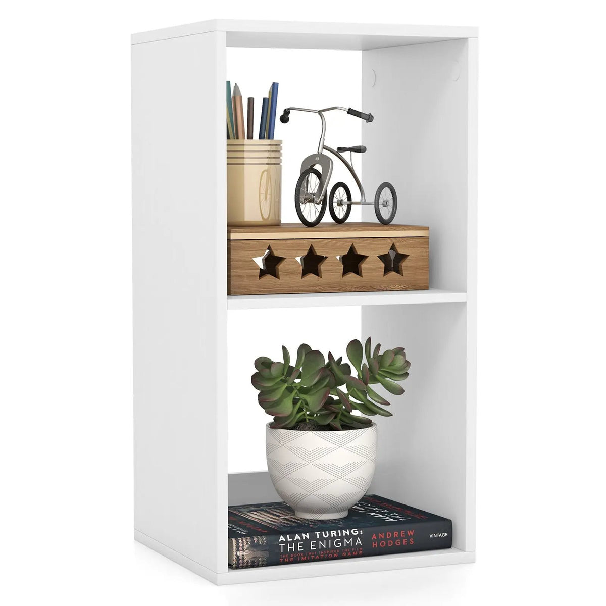 2 Cube Bookshelf with Back Guardrail for Living Room Bedroom by DirectDeals