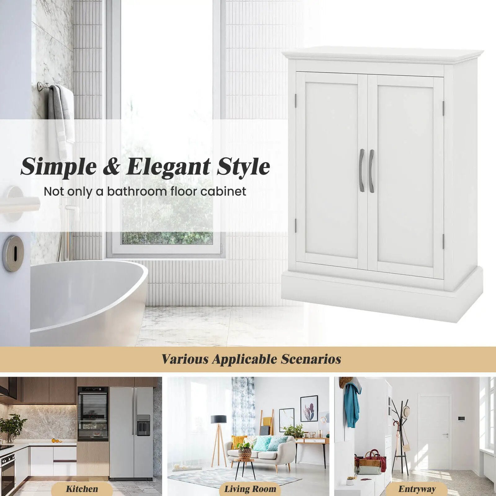 2-Door Freestanding Bathroom Cabinet with Adjustable Shelves-White by DirectDeals