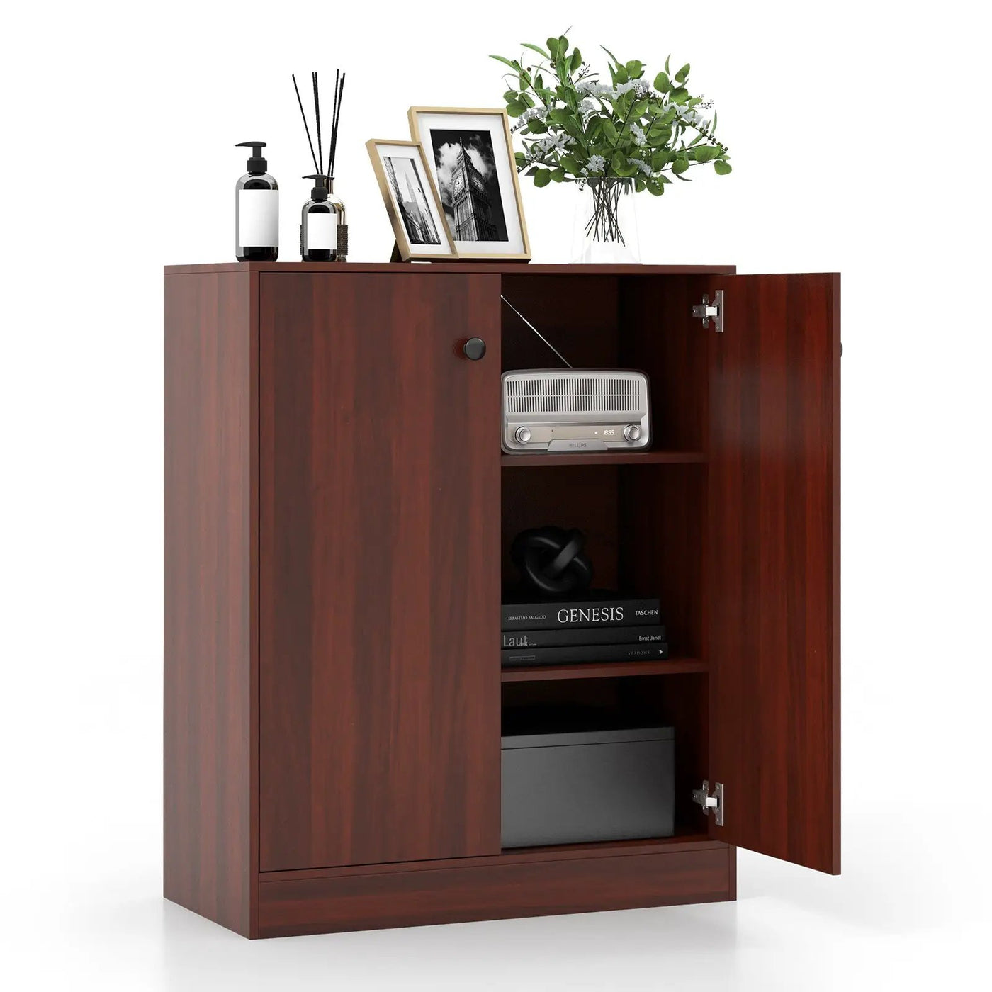 2-Door Modern Floor Storage Cabinet with 3-Tier Shelf by DirectDeals