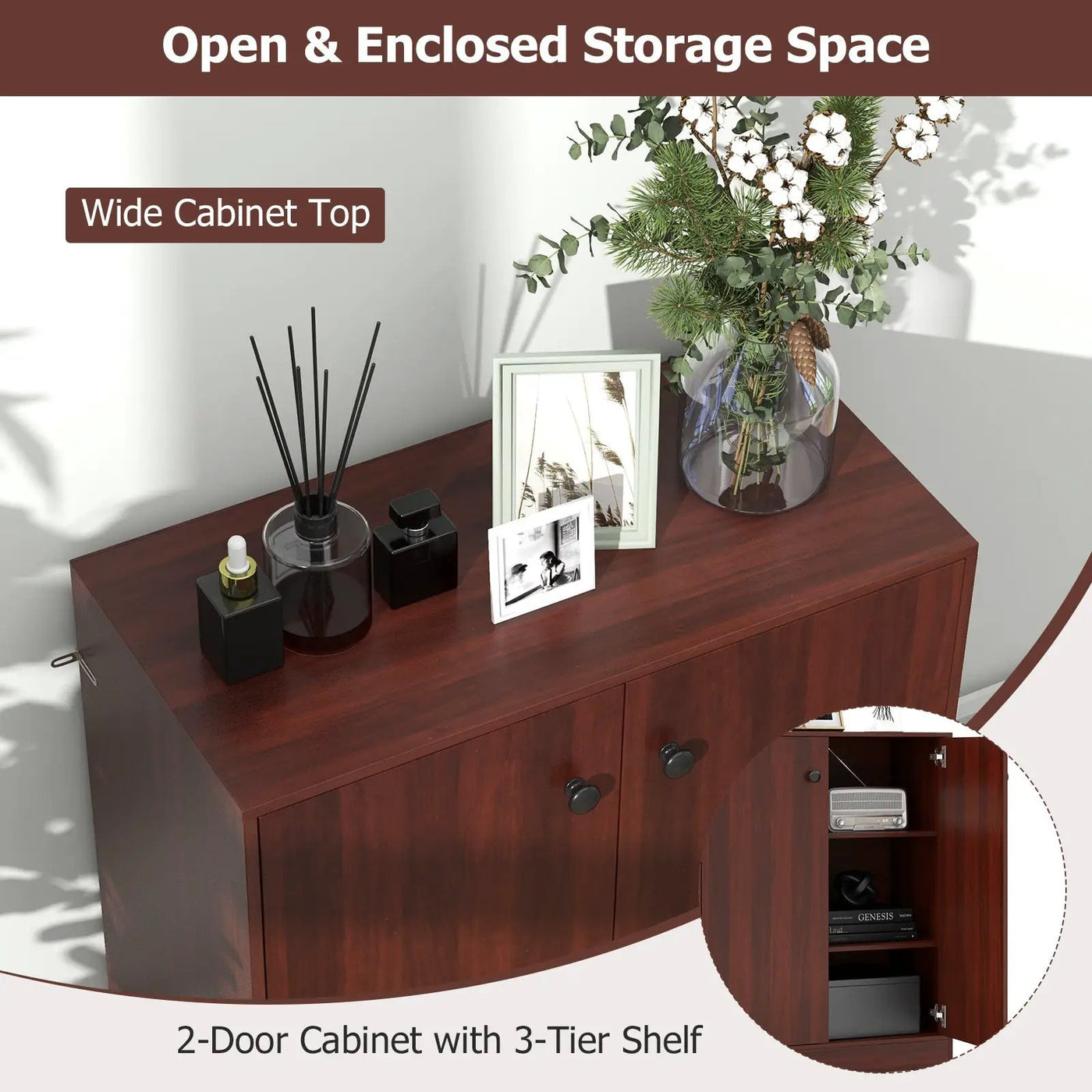 2-Door Modern Floor Storage Cabinet with 3-Tier Shelf by DirectDeals