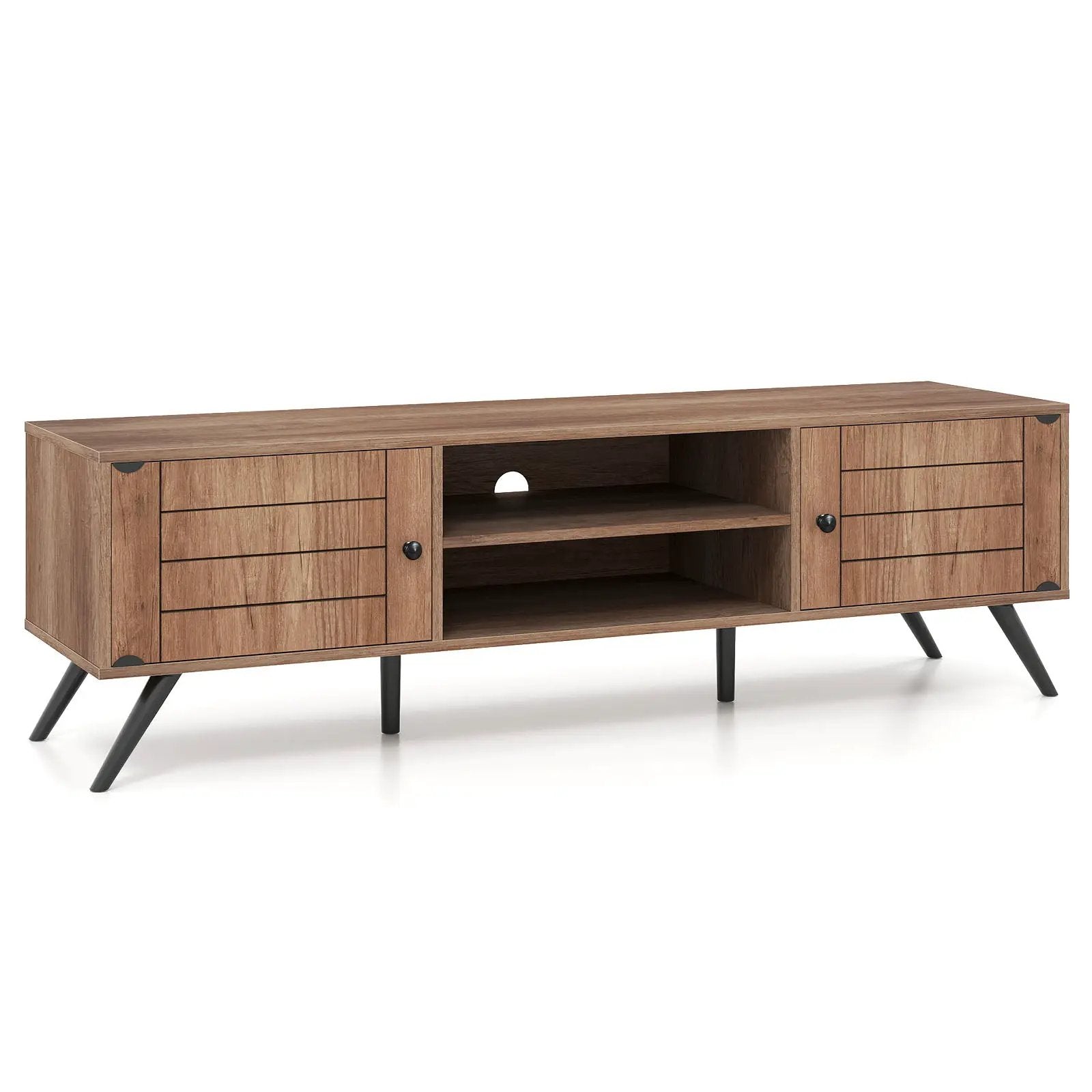2-Door TV Stand for TVs up to 65 Inch with Open Shelves-Oak by DirectDeals