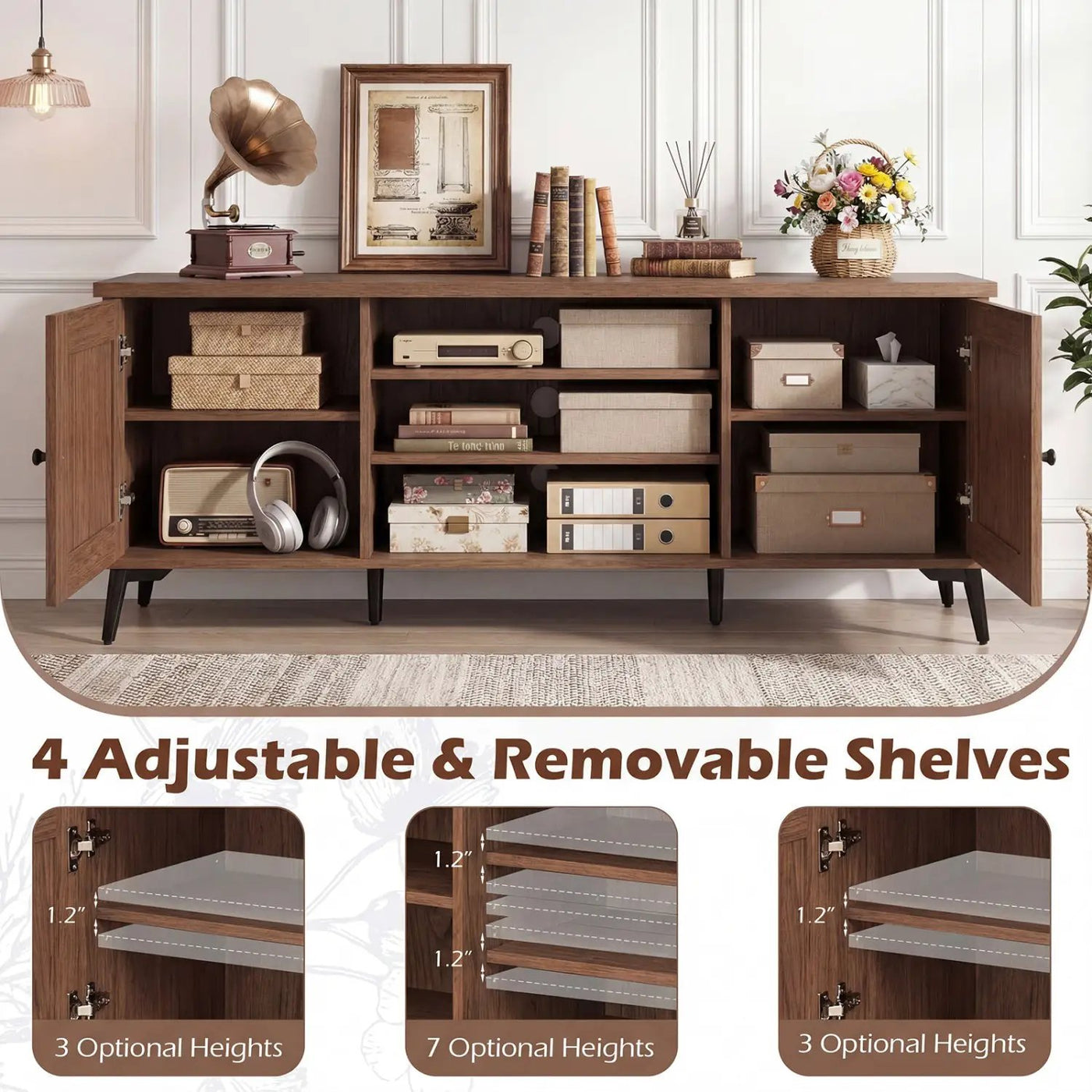 2-Door TV Stand for TVs up to 65 Inch Mid Century Modern Entertainment Center by DirectDeals