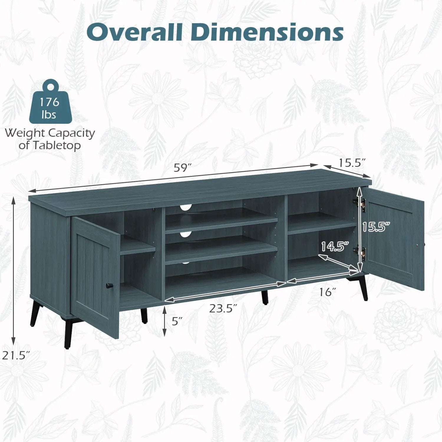 2-Door TV Stand for TVs up to 65 Inch Mid Century Modern Entertainment Center by DirectDeals