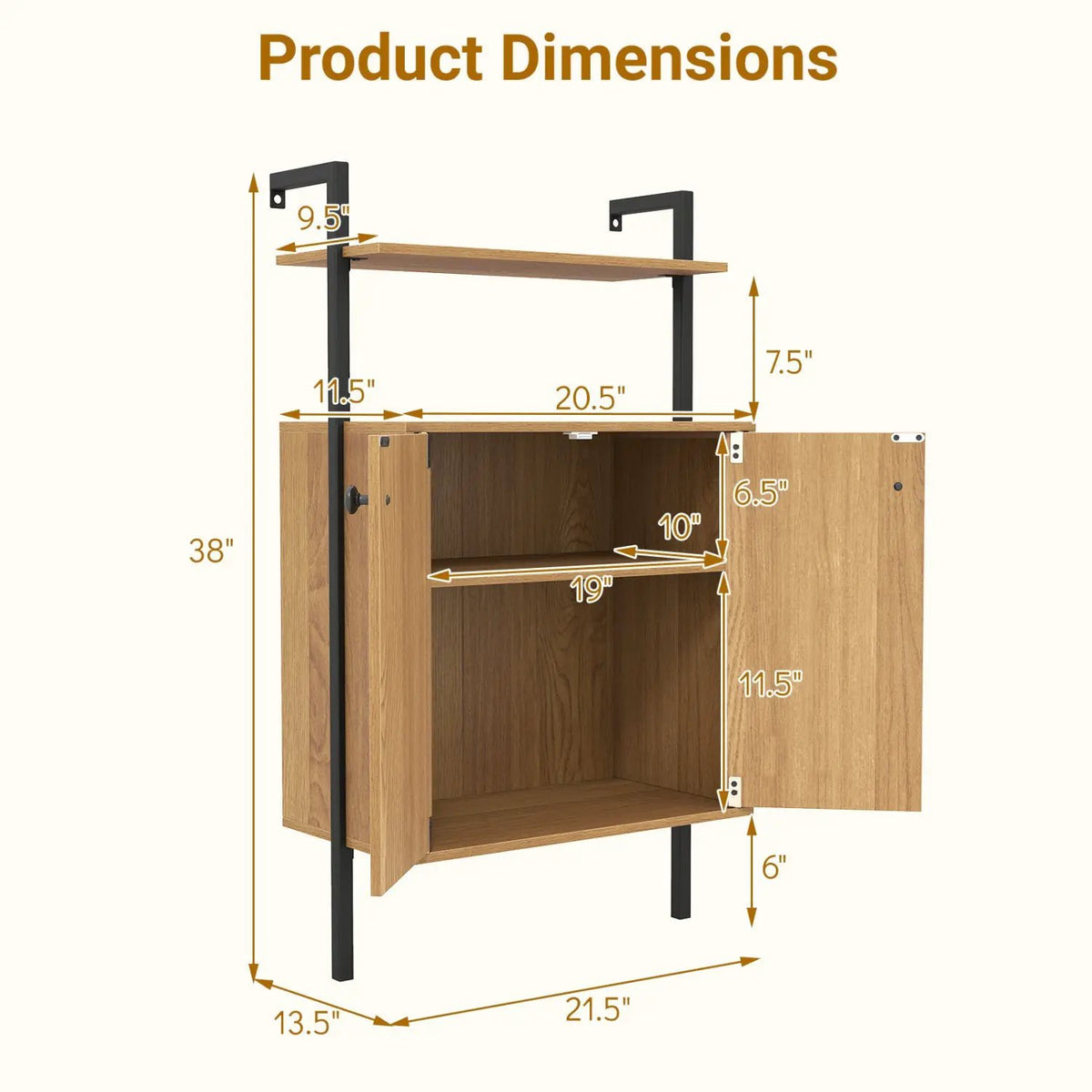 2-Door Wall Mount Bookshelf with Storage Cabinet by DirectDeals